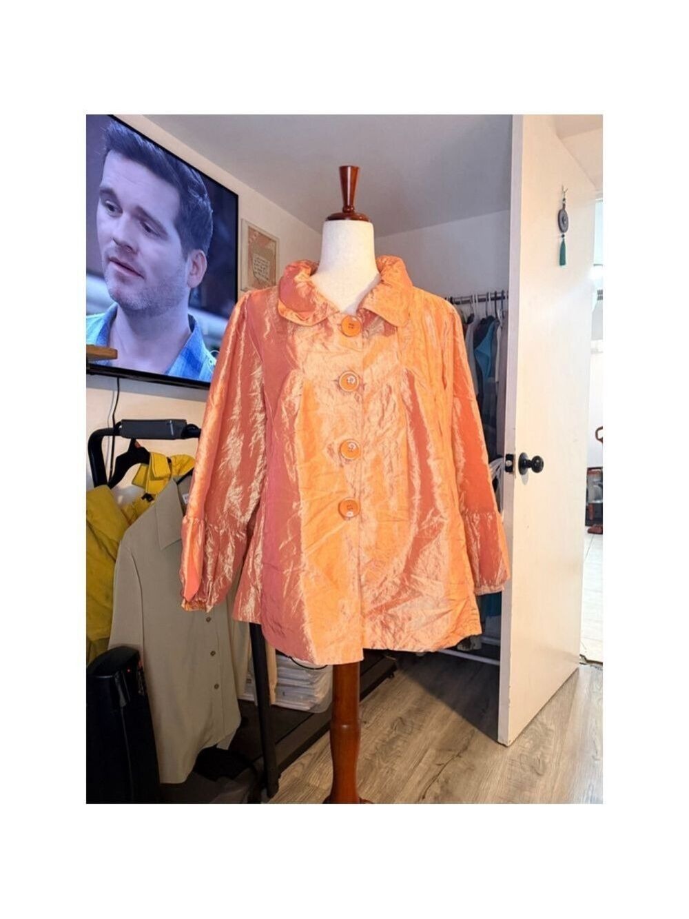 A. B. Lambdin jacket size 2X orange ruffles USA big buttons - Picture 8 of 12